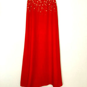 Red Beaded Full Length Formal Skirt